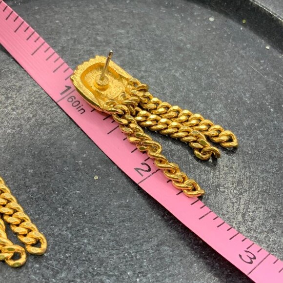 AVON Gold Tone Shell Dangling Chain Stud Earrings - Picture 6 of 7